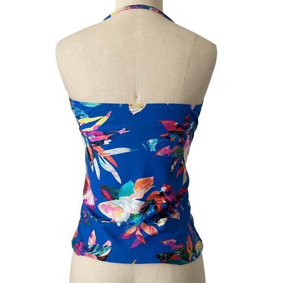 La Blanca Blue Tropical Floral Tankini Swimsuit Top - Picture 3 of 11